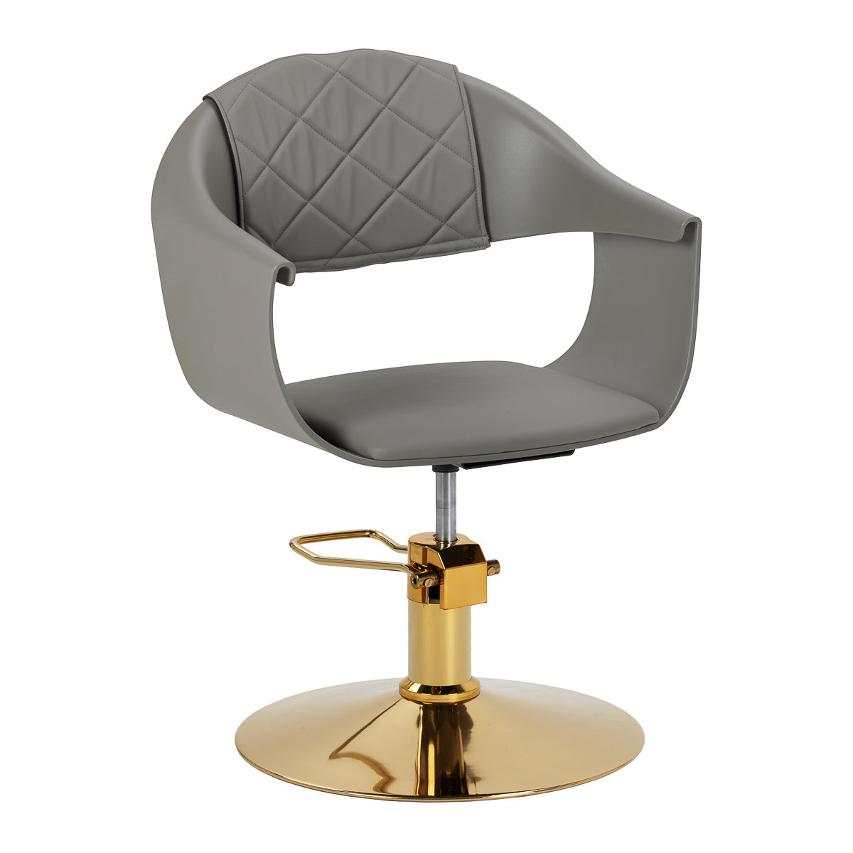 Grey Halo hairdressing chair by HAIR SYSTEM with ergonomic design and cushioned seat, suitable for salon use.