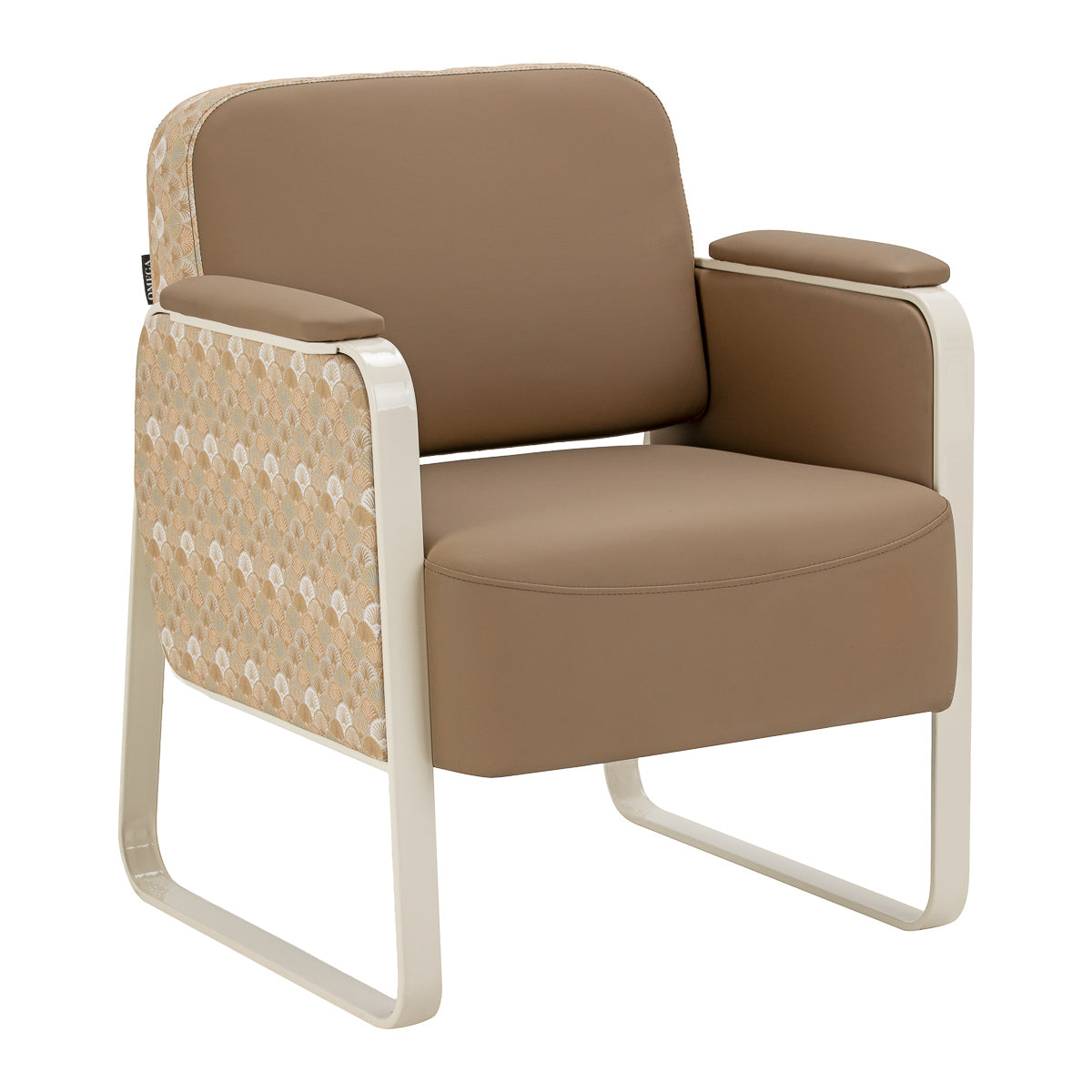 Waiting room chair Omega Grandeur in light brown fabric with metal legs, designed for comfort and modern office or reception areas.