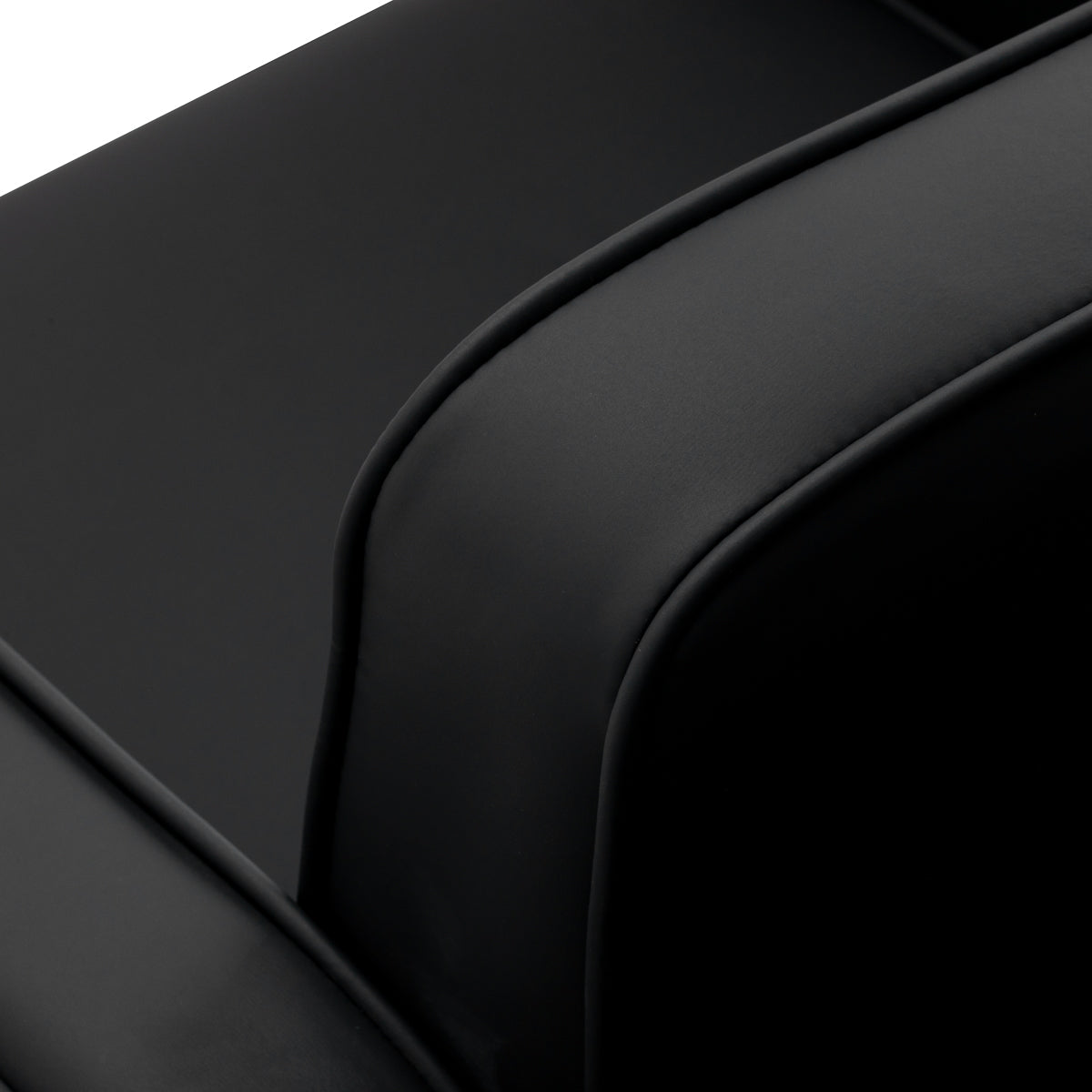 Black Omega Andromeda hairdressing chair with padded seat and backrest, adjustable height, and sturdy base.