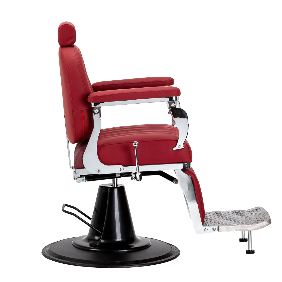 Red Gabbiano Elias barber chair with padded cushion and armrests, designed for professional barbershop furniture.