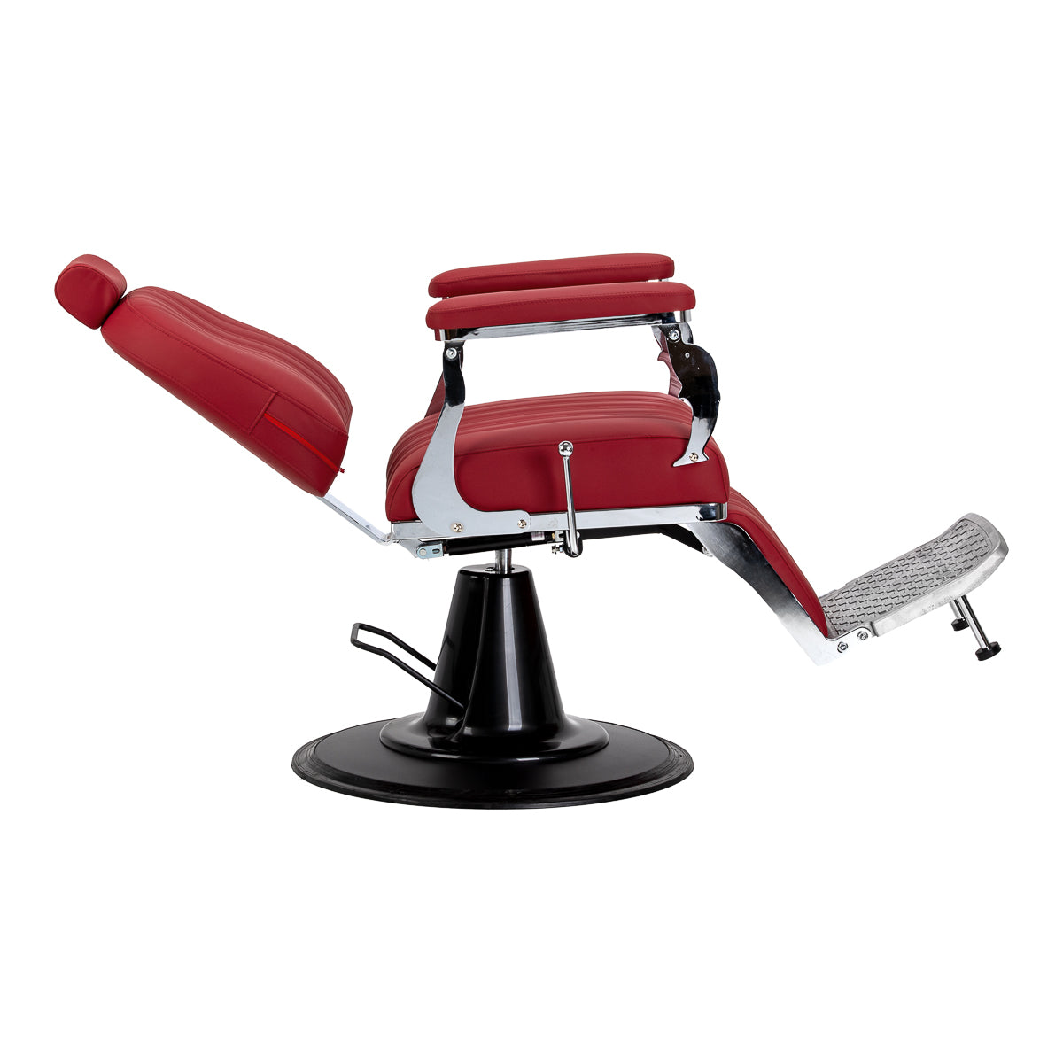 Red Gabbiano Elias barber chair with plush upholstery and sturdy metal frame, ideal for barbershop furniture.