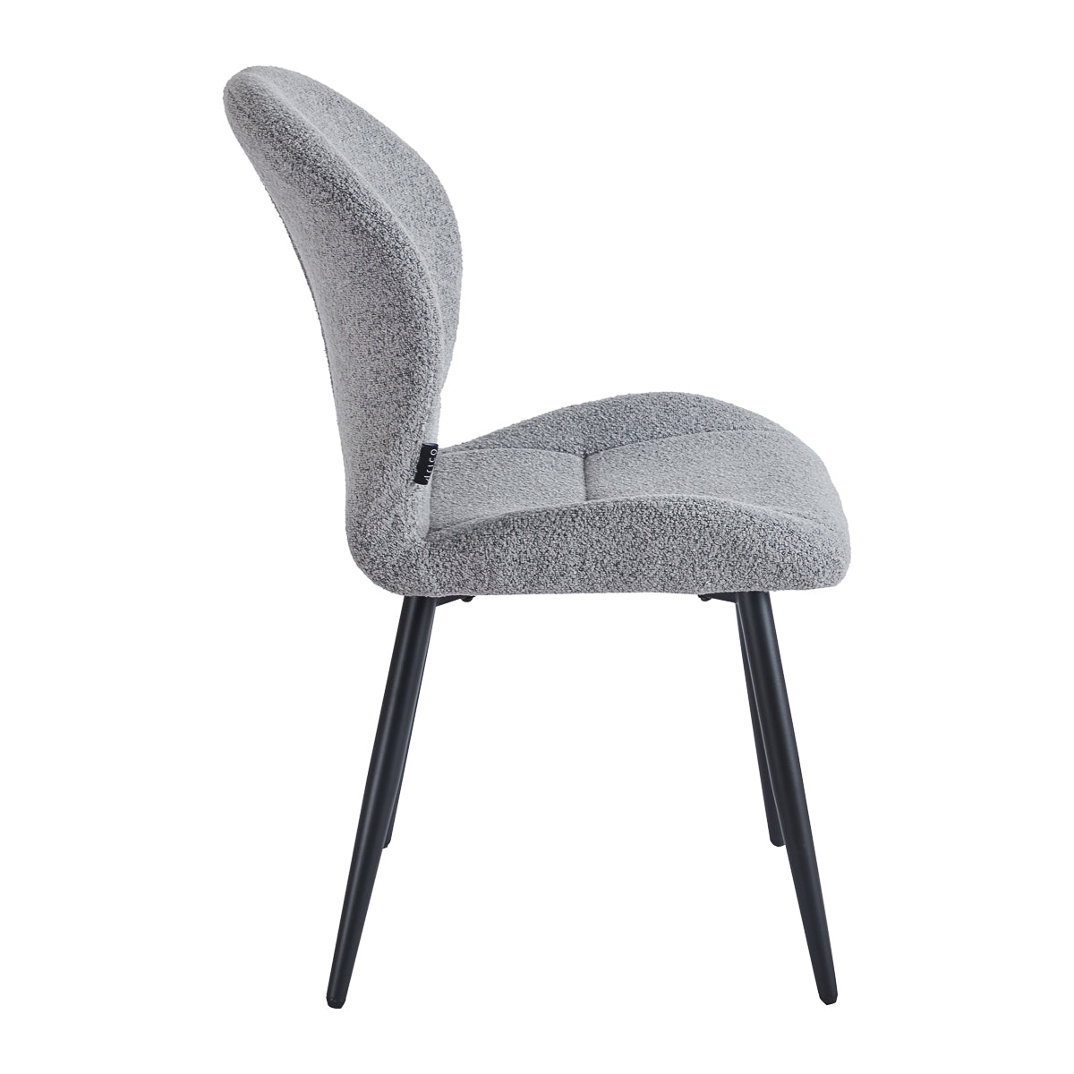 Lucente grey boucle-style chair with padded seat and metal frame