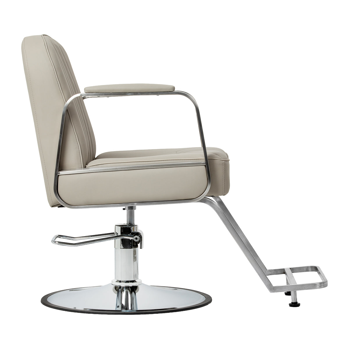 Beige Gabbiano Acri hairdressing chair with padded seat and backrest, adjustable height, and chrome base.