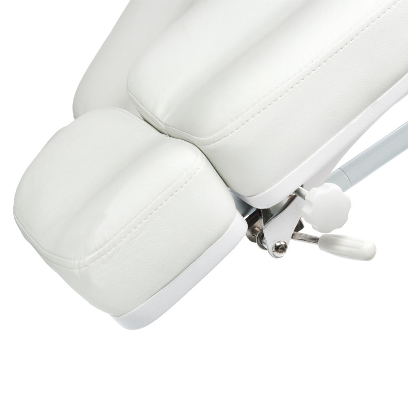 Electric cosmetic chair Mazaro BR-6672C by Beauty System in white, featuring adjustable height and plush cushioning for salon treatments.