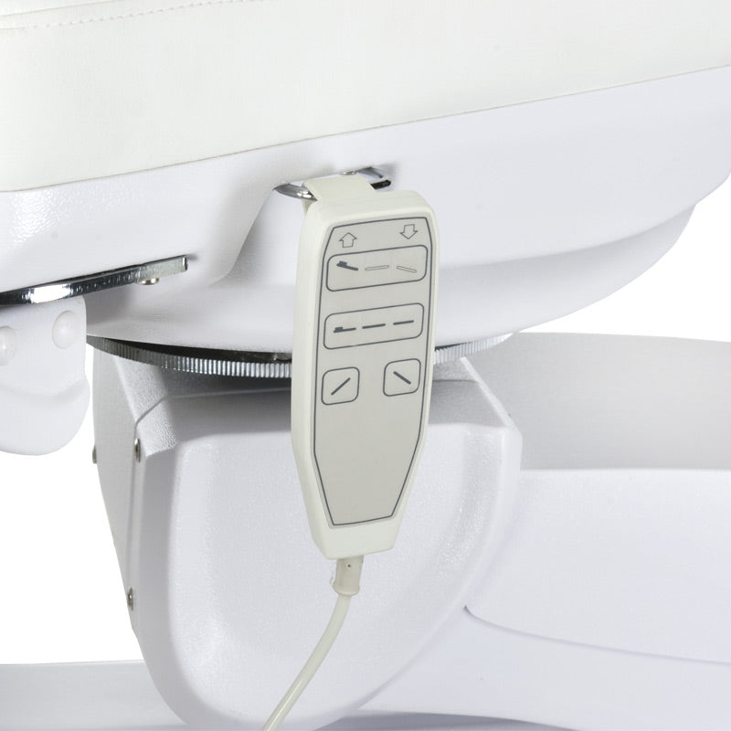 White electric cosmetic chair by Beauty System, Mazaro BR-6672C, with cushioned seat and adjustable height for beauty treatments.