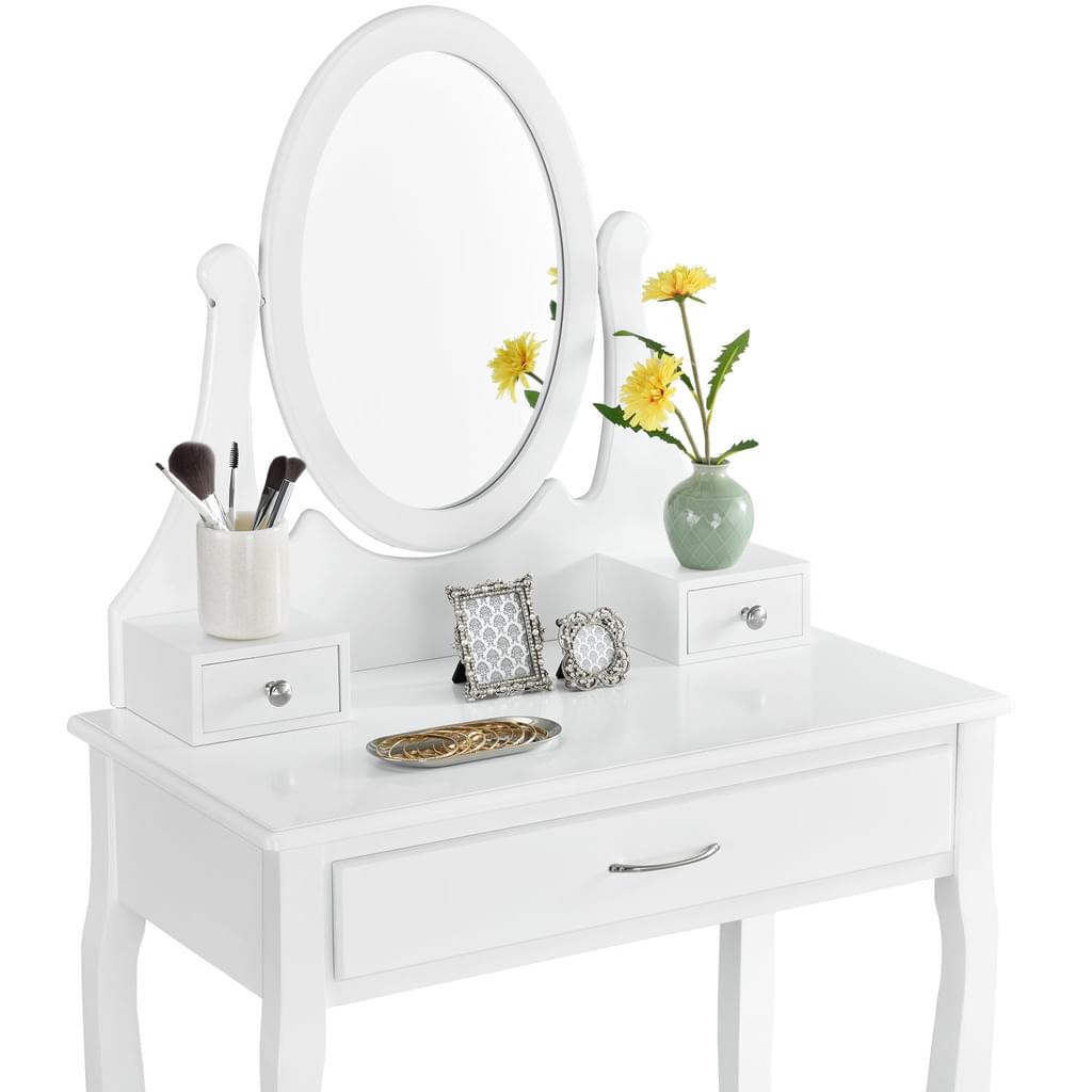White LENA Vanity with 3 drawers mirror + stool - BVShop
