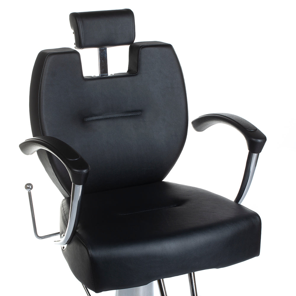 Black Barber Chair HEKTOR BH-3208 by Beauty System with padded seat, backrest, and armrests for salon styling and grooming.