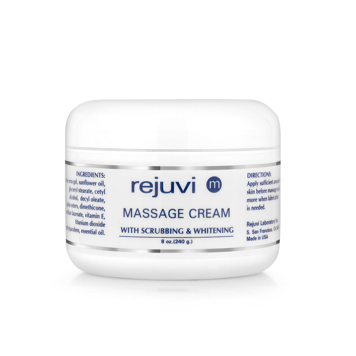 Rejuvi m Creme De Massagem Esfoliante 240g – Boião, rótulo frontal