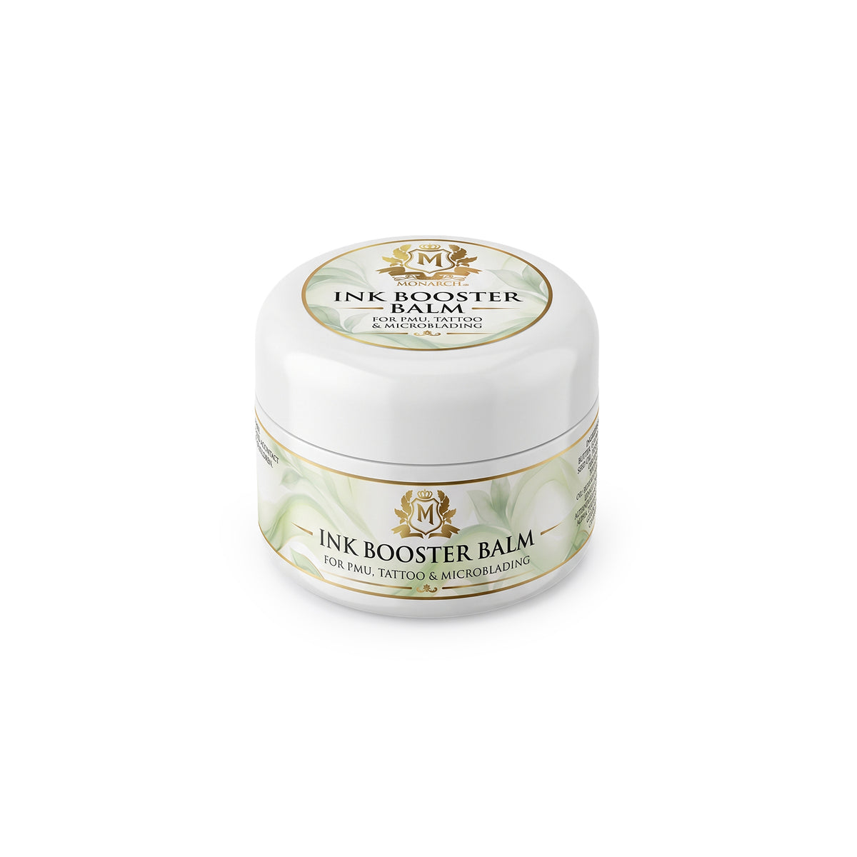 Skin Monarch Ink Booster Balm 30ml, vista em ângulo com tampa e rótulo frontal