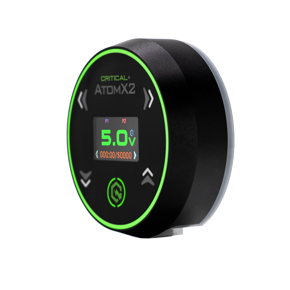 Critical Tattoo Atom X2 Fonte De Alimentação Preta — vista em ângulo