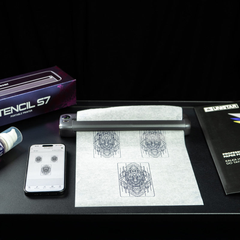 Nemesis Wireless Stencil Printer showing the device with control panel and connected cables, designed for precise stencil printing.