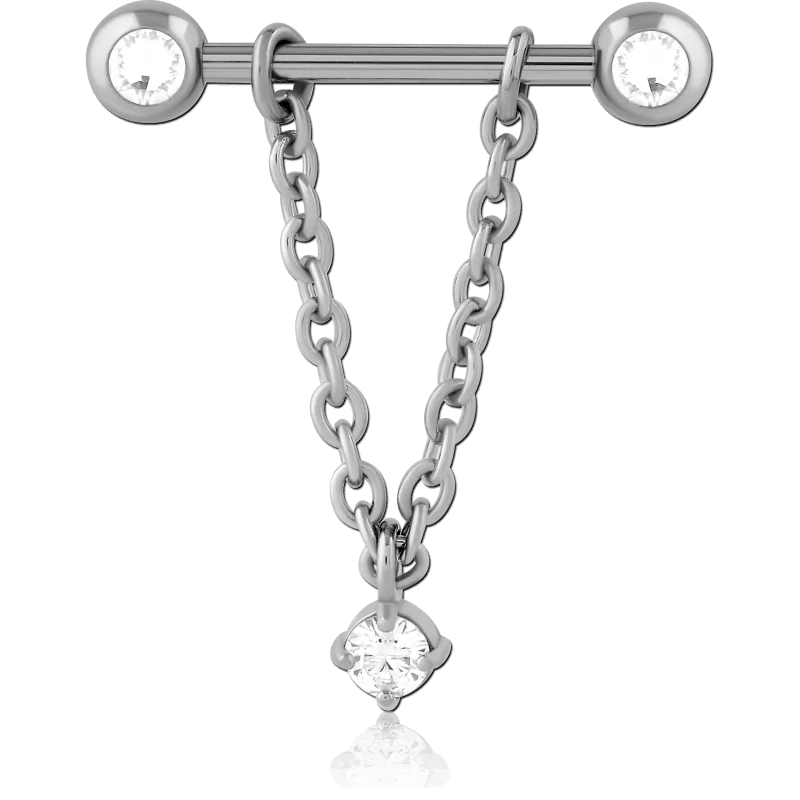 Brinco de Piercing no Mamilo com Corrente de Zircónia