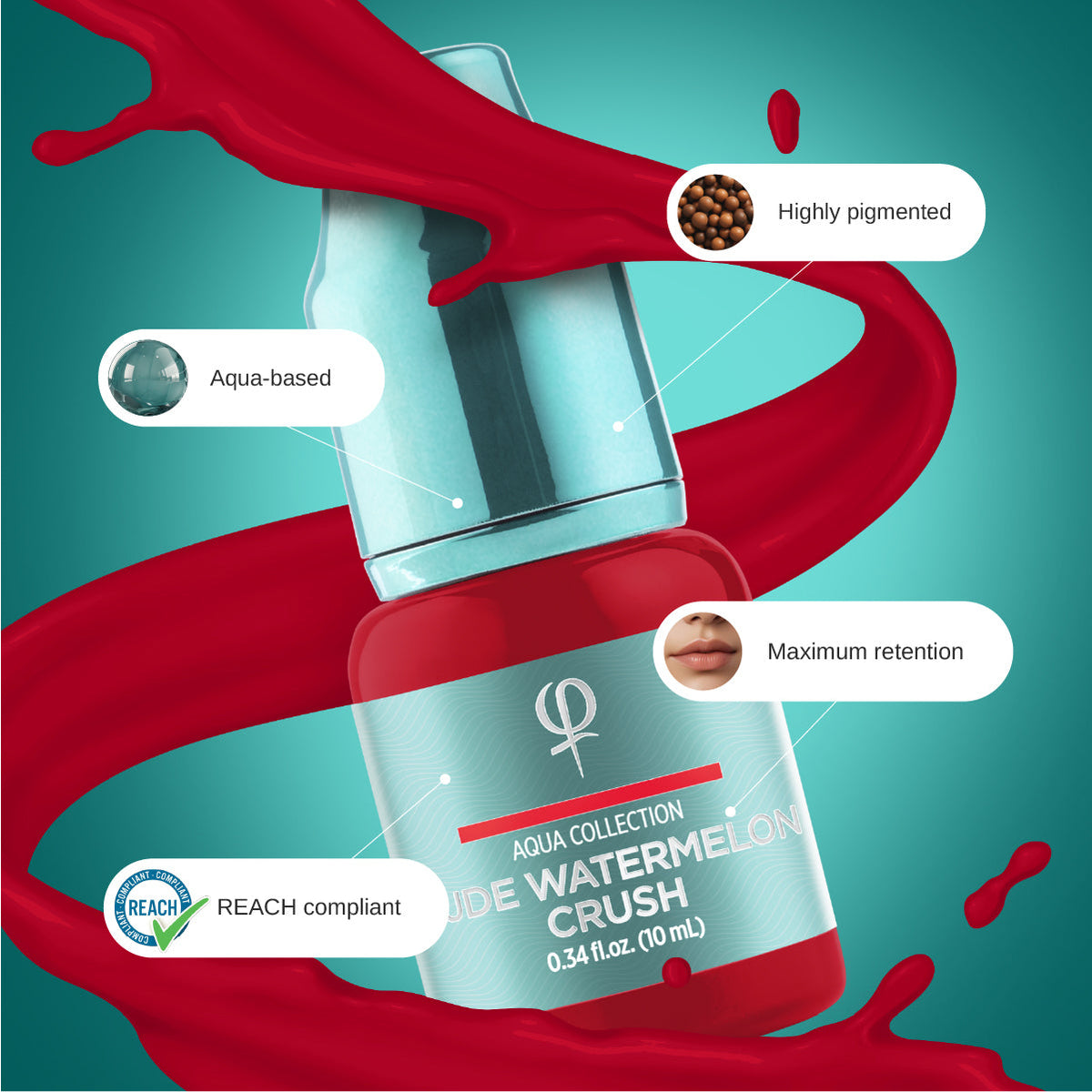 PhiAcademy PMU Aqua Nude Watermelon Crush Pigment 10ml — formula and pigment texture