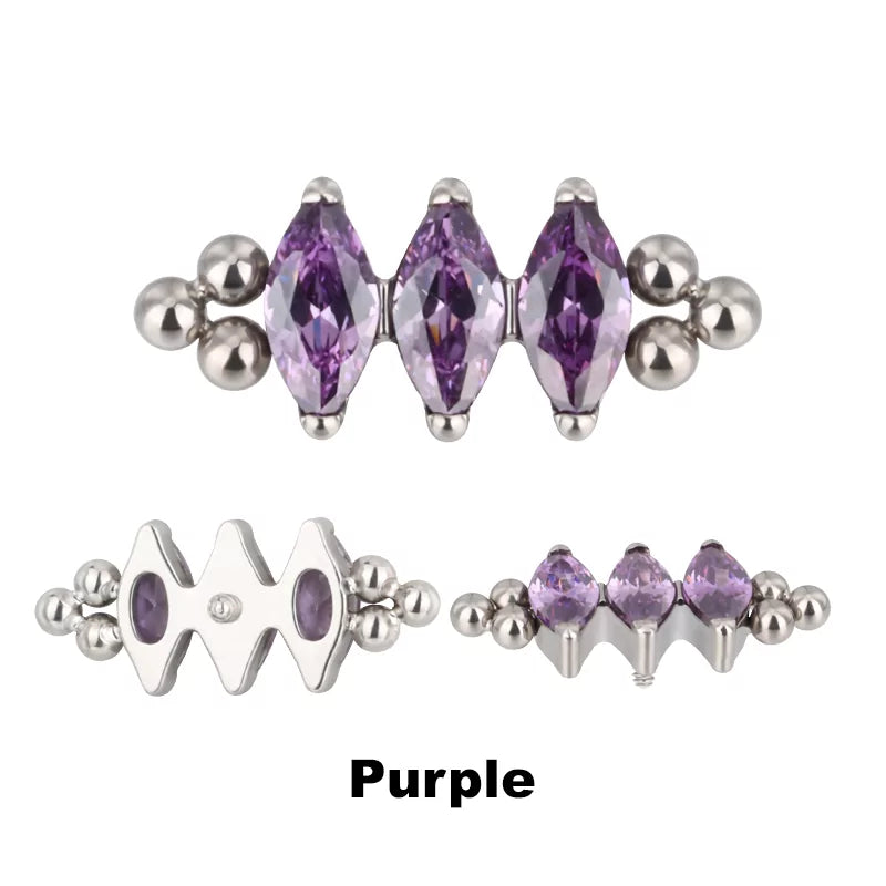 Anel de Titânio com Três Contas e Bisel