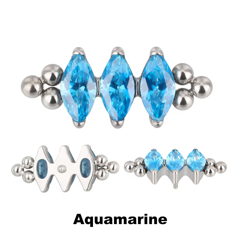 Anel de Titânio com Três Contas e Bisel