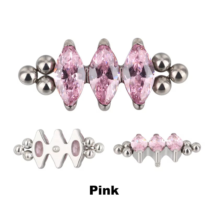 Anel de Titânio com Três Contas e Bisel