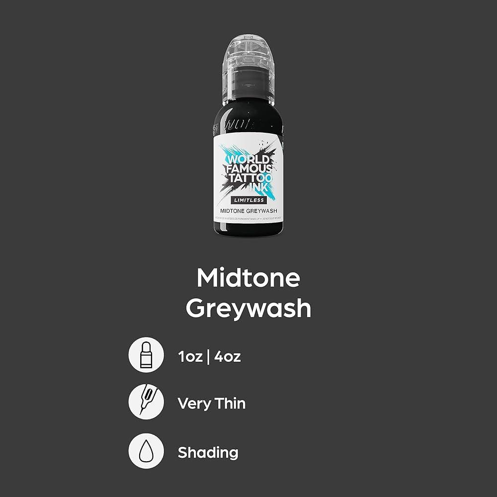 World Famous Limitless Tattoo Ink Midtone Greywash - BVShop