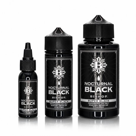 Nocturnal By Bishop Super Black 30ml, 118ml, 295ml — comparação dos tamanhos dos frascos