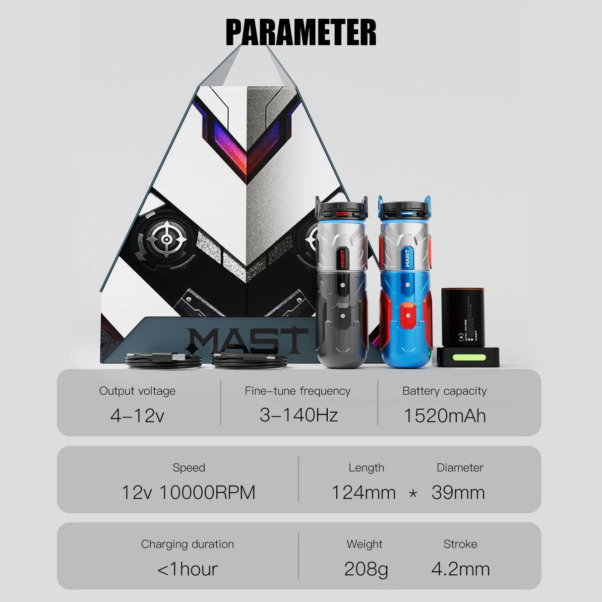 Mast Racer Pro Armor Edition Black Wireless Tattoo Pen 4.2mm Stroke 2 Batteries - BVShop