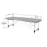 BALANCE marquesa de massagem dobrável em alumínio de três secções – Cinzenta; desenho cotado, tampo de 186 × 59 cm