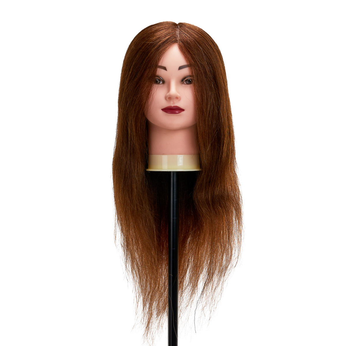 Gabbiano WZ1 hairdressing training head with natural hair, color 4#, 20-inch length, for professional styling practice.