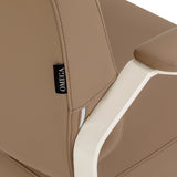 Omega Aurora light brown hairdressing chair with adjustable height and cushioned seat for salon styling and comfort.