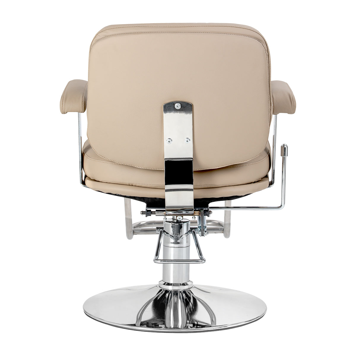 Omega Astra Plus beige hairdressing chair with adjustable height and padded seat for salon styling and comfort.