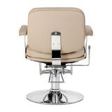 Omega Astra Plus beige hairdressing chair with adjustable height and padded seat for salon styling and comfort.