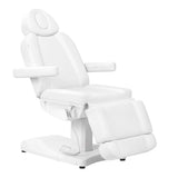 Azzurro 803D electric cosmetic chair with three motors, white leather upholstery, designed for beauty salon use.