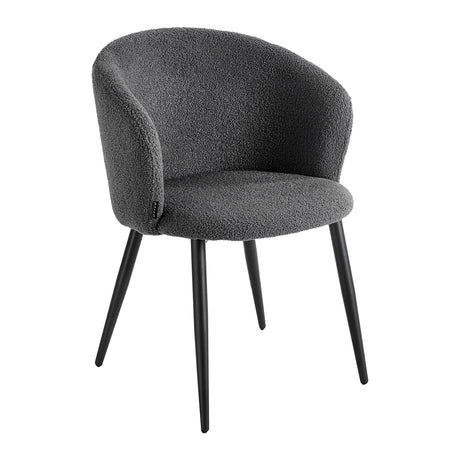 4RICO Asola grey sherpa chair with rounded backrest and black metal legs