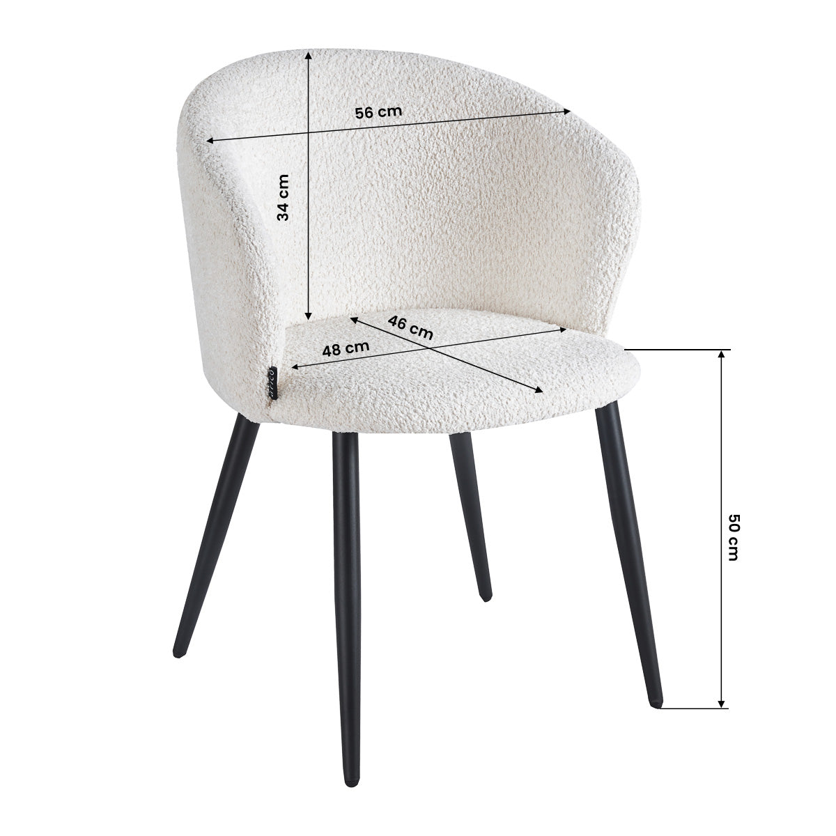 4RICO Verso white sherpa chair with contoured backrest and black metal legs