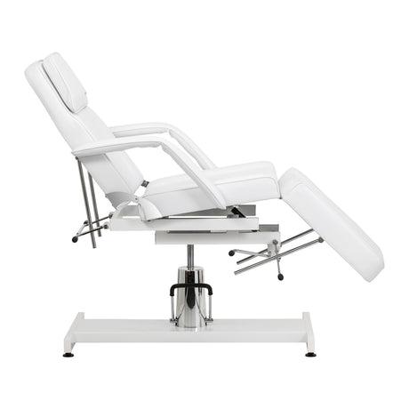 Professional white salon chair with removable armrests