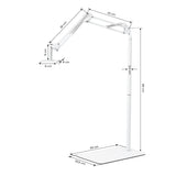 GLOW suporte ajustável para lâmpada UV/LED de pedicure – Branco; desenho cotado, base de 33 × 20,5 cm