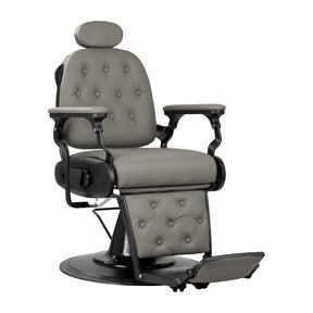 Gabbiano Francesco grey barber chair with black base, stylish barbershop furniture for professional grooming salons.