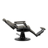 Gabbiano Francesco grey barber chair with black base, stylish barbershop furniture, adjustable seat and modern design.