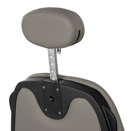 Gabbiano Francesco grey barber chair with black base, stylish barbershop furniture, adjustable seat and comfortable padding.