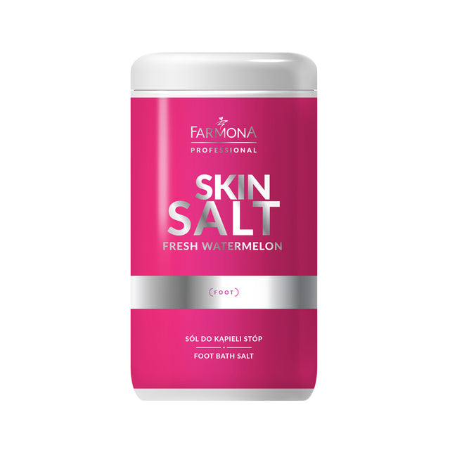 Farmona Skin Salt Fresh Watermelon Foot Bath Salt 1250g with watermelon scent, showing the large jar of foot soak salt.