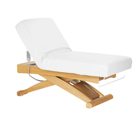 Sillon Siesta Marquesa SPA Elétrica – Branca, Base Castanho Claro · Posição reclinada