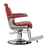 Gabbiano Visionerio+ cadeira de barbeiro hidráulica – Vermelha, estrutura cromada; vista lateral, encosto direito