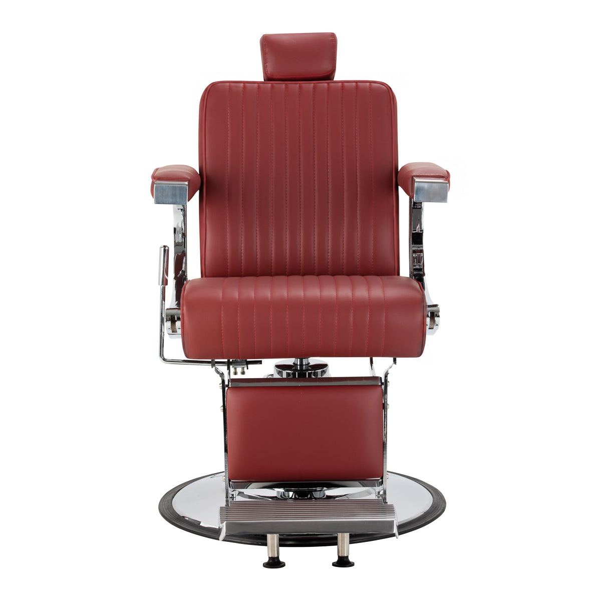 Gabbiano Visionerio+ cadeira de barbeiro hidráulica – Vermelha, estrutura cromada; vista frontal