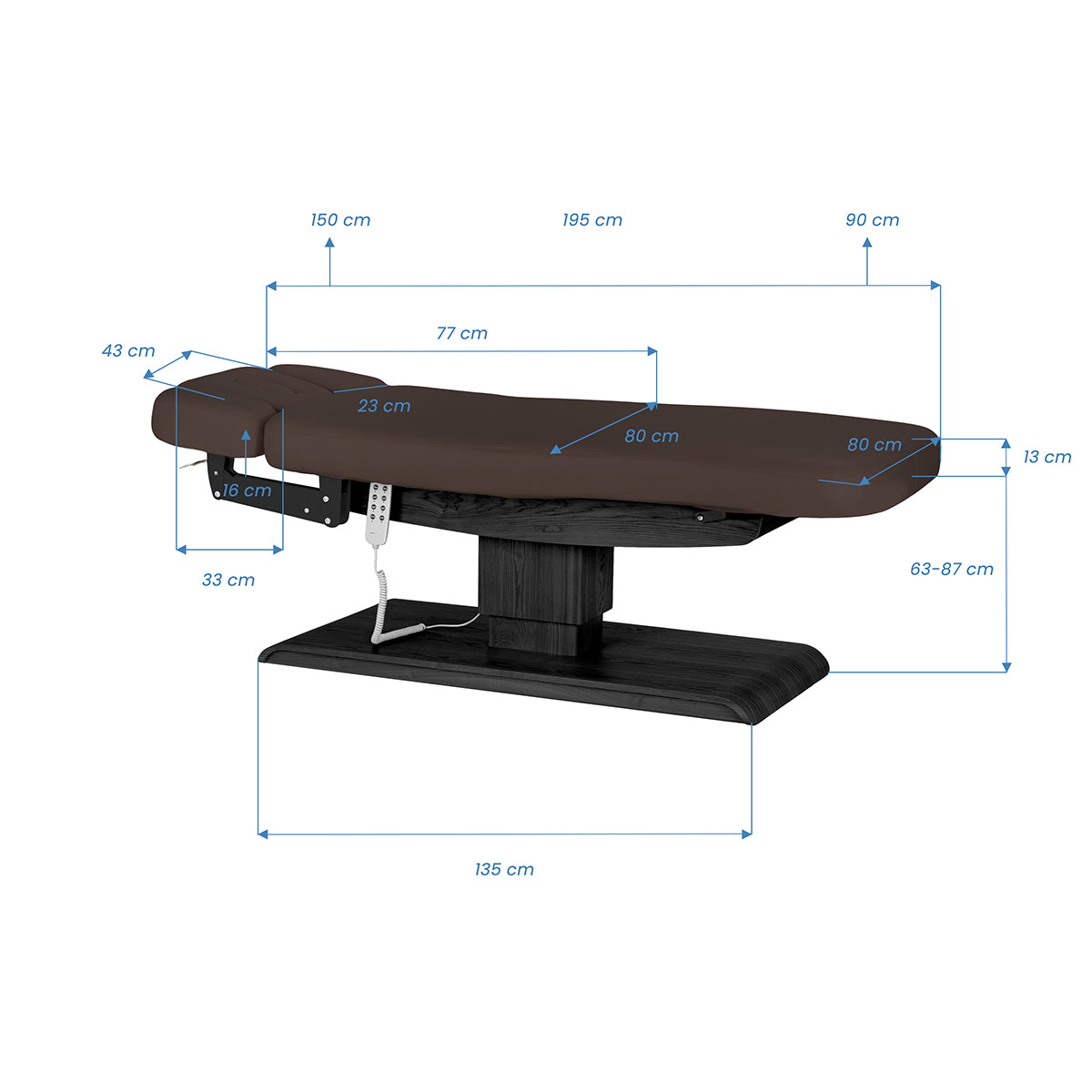 Marquesa SPA Elétrica Sillon Relax – Castanho-Escuro, Base Preto · Esquema de dimensões
