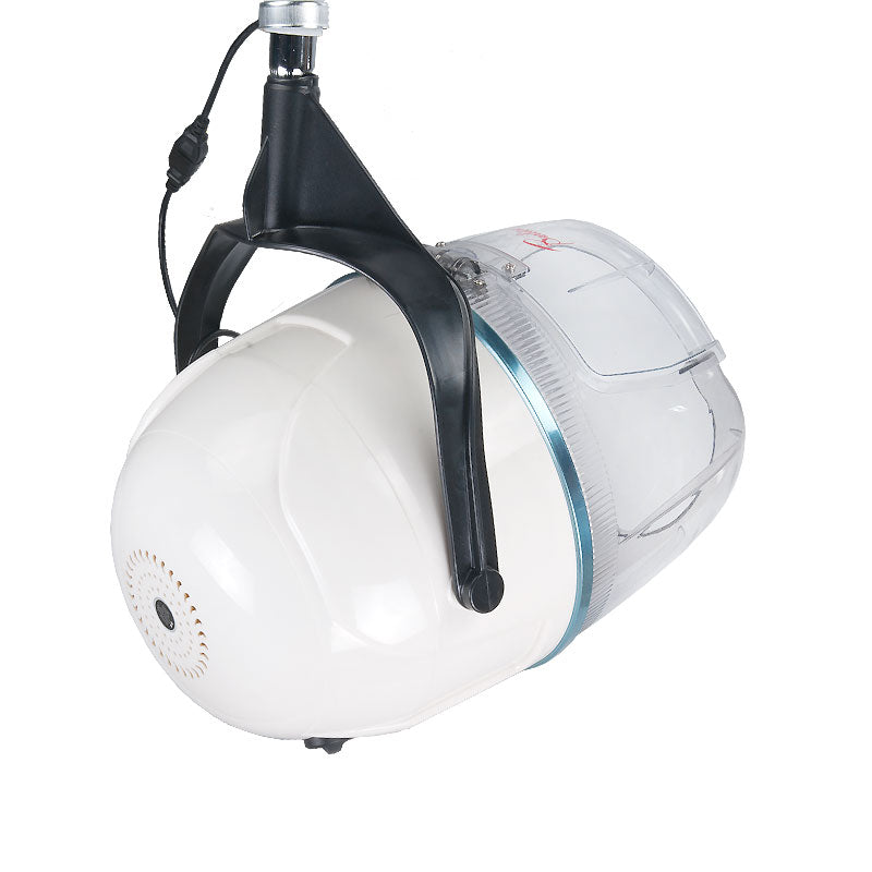 White suspended wall mount hood dryer by Beauty System, BB-6082H model, with adjustable arms and hood for hair drying.