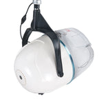 White suspended wall mount hood dryer by Beauty System, BB-6082H model, with adjustable arms and hood for hair drying.