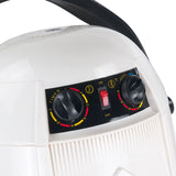 White suspended wall mount hood dryer BB-6082H by Beauty System, showing the sleek, compact design and wall mounting setup.
