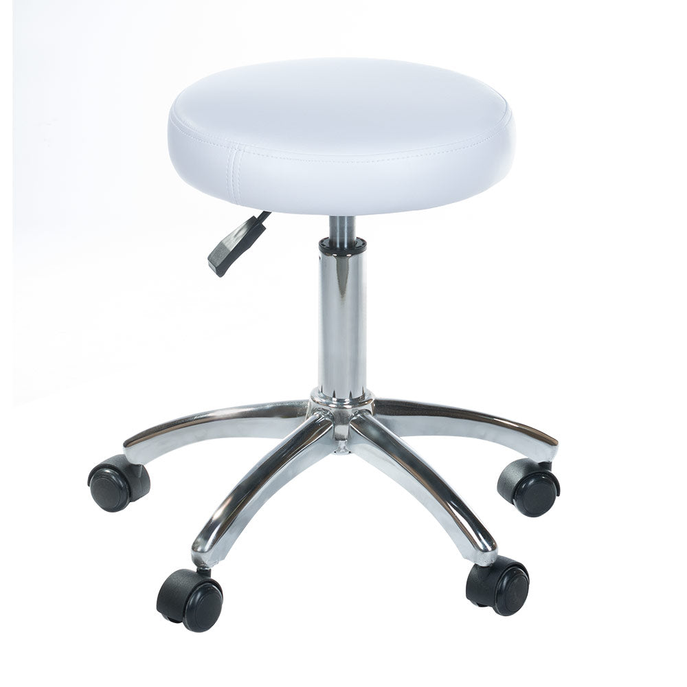 White Beauty System Cosmetic Stool BD-9920 with adjustable height and cushioned seat, ideal for salon or makeup application.