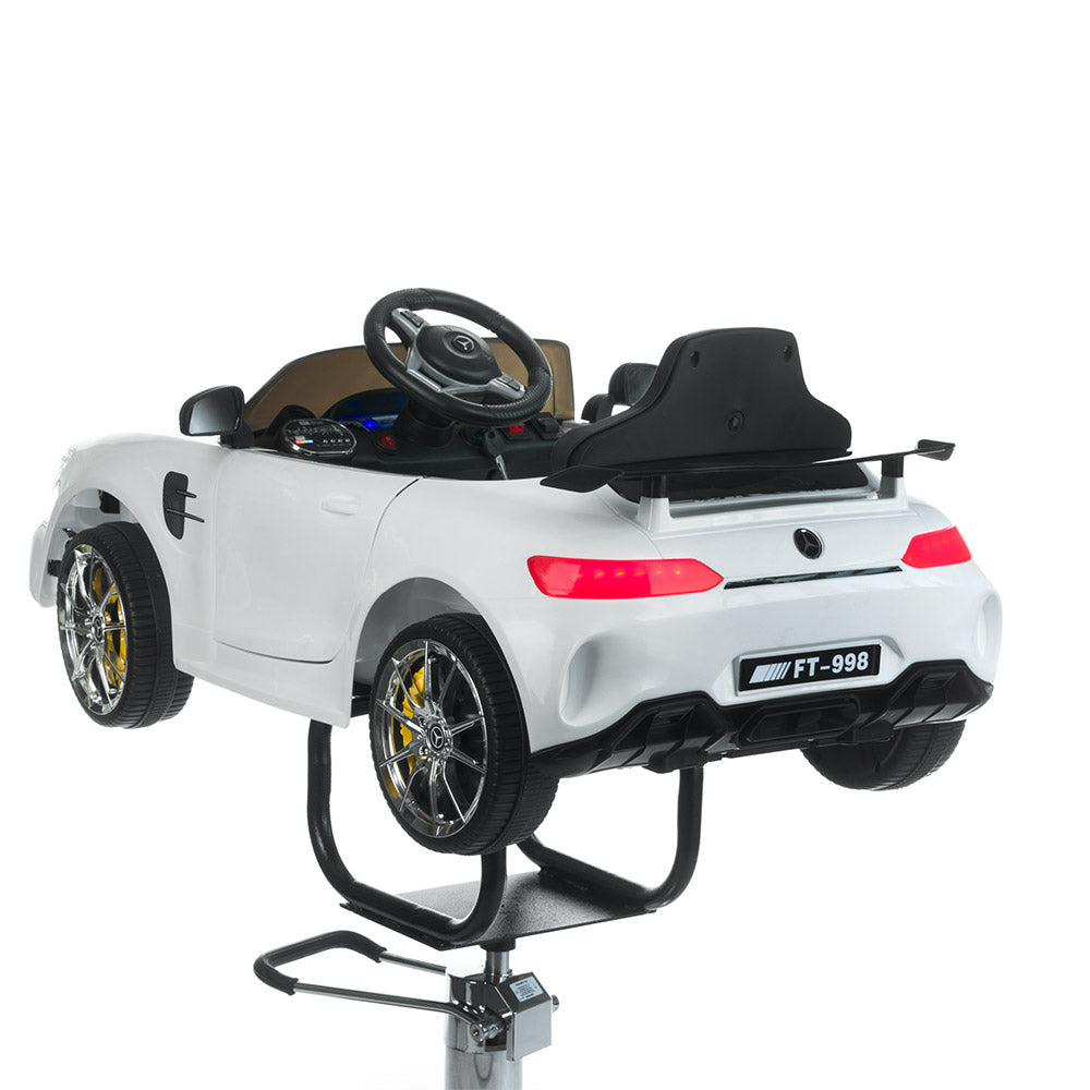 Children's Mercedes white hairdressing chair by Beauty System, featuring a sleek white design and child-friendly styling.