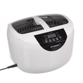 Professional ultrasonic cleaner 2.5L by Beauty System, showing stainless steel tank and control panel for jewelry and instrument cleaning.