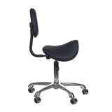 Black cosmetic stool by Beauty System with padded seat and adjustable height, ideal for salon or makeup application.