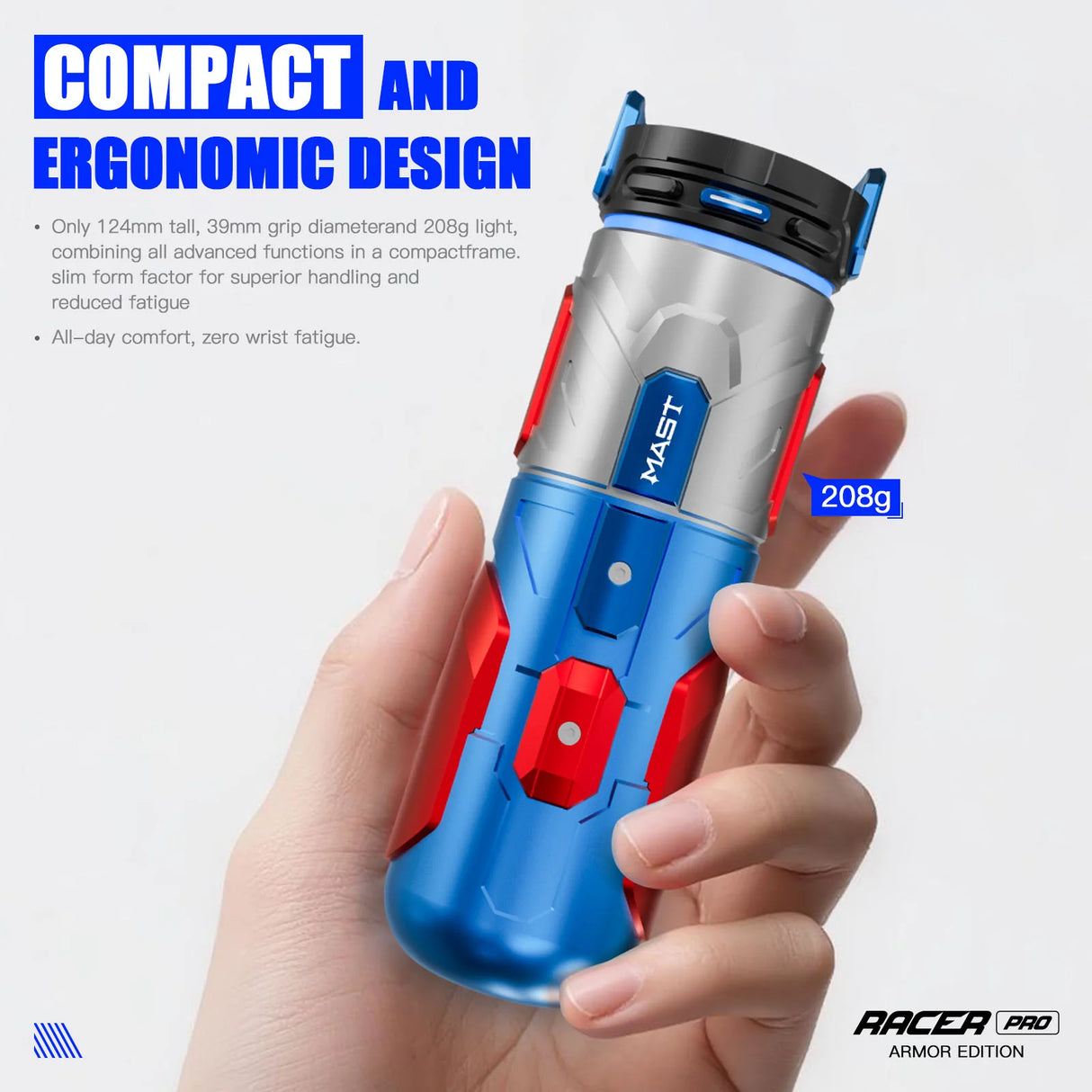 Mast Racer Pro Armor Edition Black Wireless Tattoo Pen 4.2mm Stroke 2 Batteries - BVShop