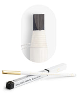 PhiAcademy Shaping Pencil Black — black flat-tip pencil with cap and a close-up of the drawing edge